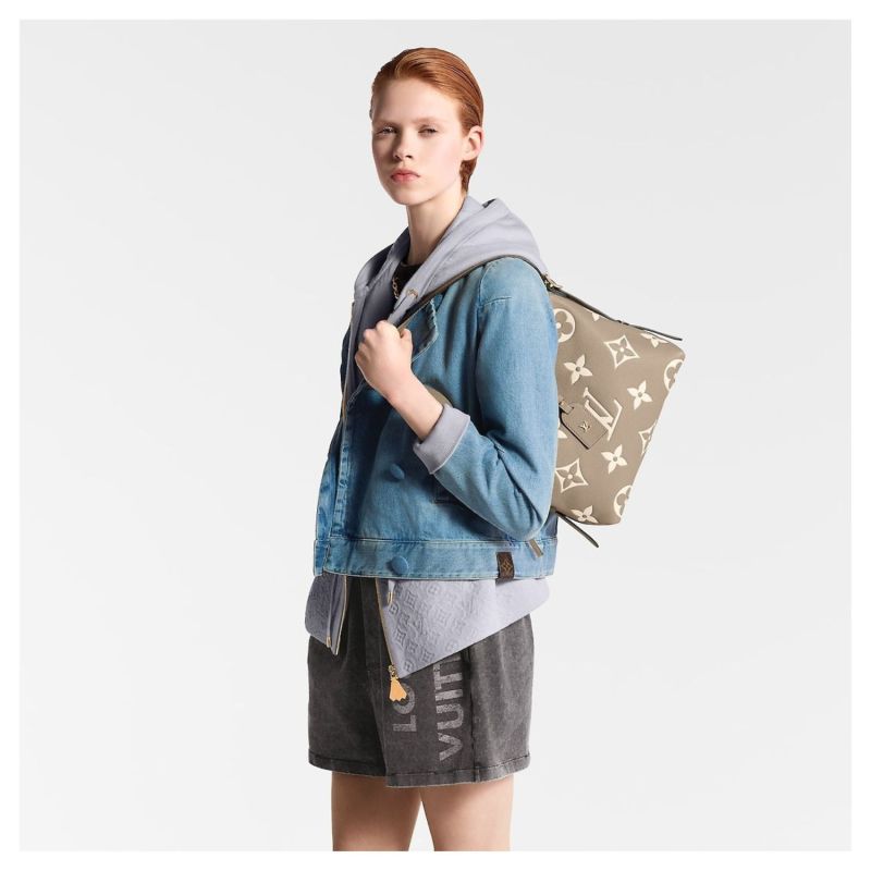 Louis Vuitton CarryAll PM Monogram Empreinte Gray / Crème Beige For Women 29.5cm/12in M47180