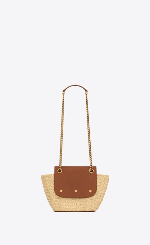 Saint Laurent Mini Manon In Raffia And Aged Vegetable-Tanned Beige For Women 9.1 Inches/ 23 Cm 774269GAAED9051