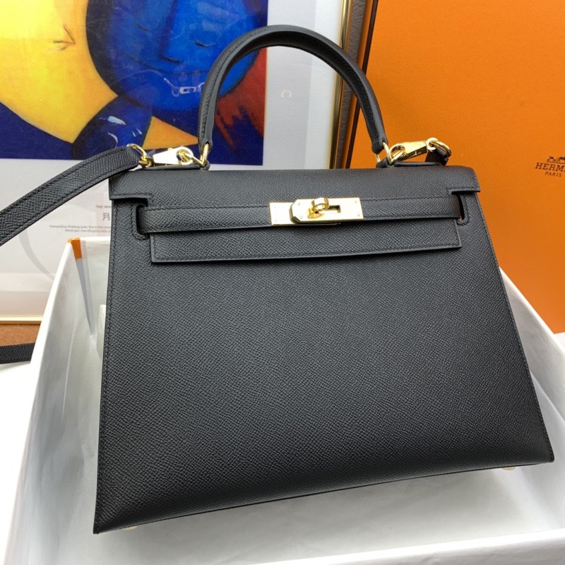 Hermes Kelly 28 Sellier Epsom Black Bag For Women, Women’s Handbags, Shoulder Bags 11in/28cm