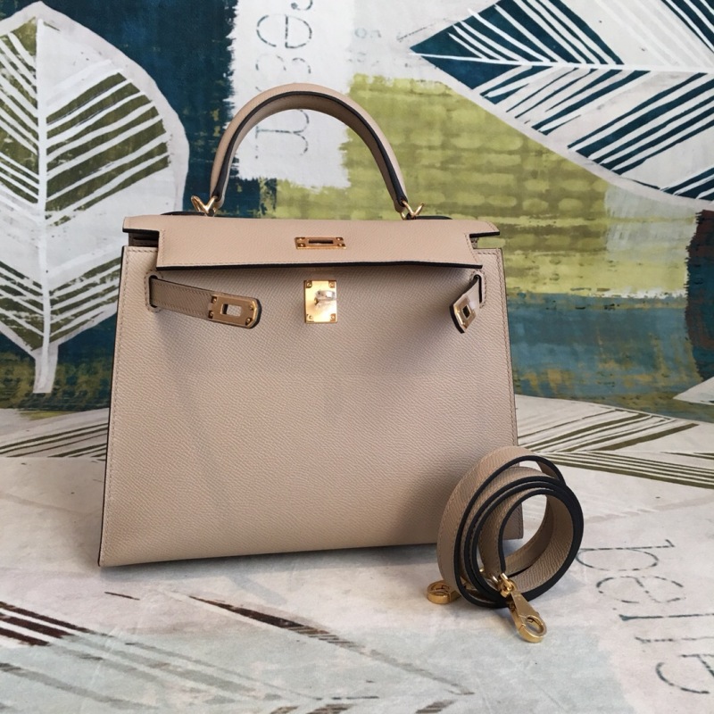 Hermes Kelly Light Gray For Women Gold Toned Hardware 10in/25cm