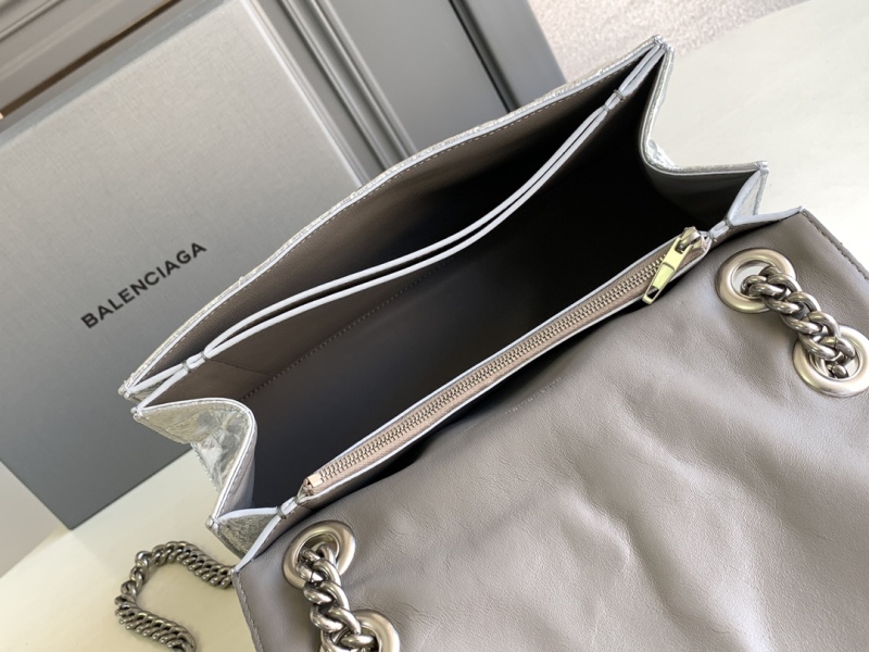 Balenciaga Crush Medium Chain Bag Metallized Quilted In Sliver Tone For Women 12.2in/31cm 716351210IW8110