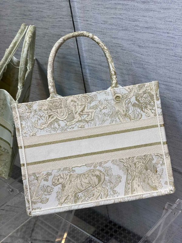 Christian Dior Medium Dior Book Tote Gold-Tone Toile de Jouy Embroidery, Gold, For Women Women’s Handbags, 36cm CD M1296ZTQO_M01E