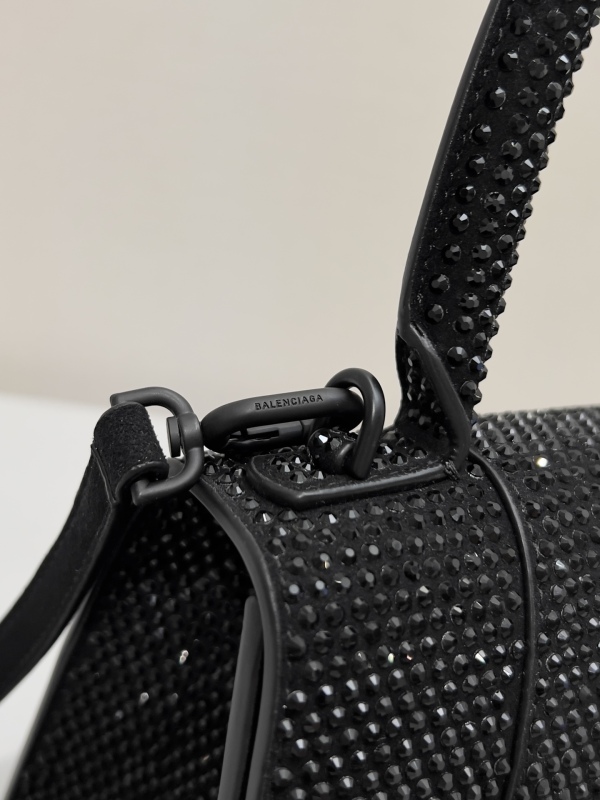 [True-to-ORIGINAL] Balenciaga Furry Hourglass Small Handbag With Rhinestones In Black For Women 24cm/9.4in