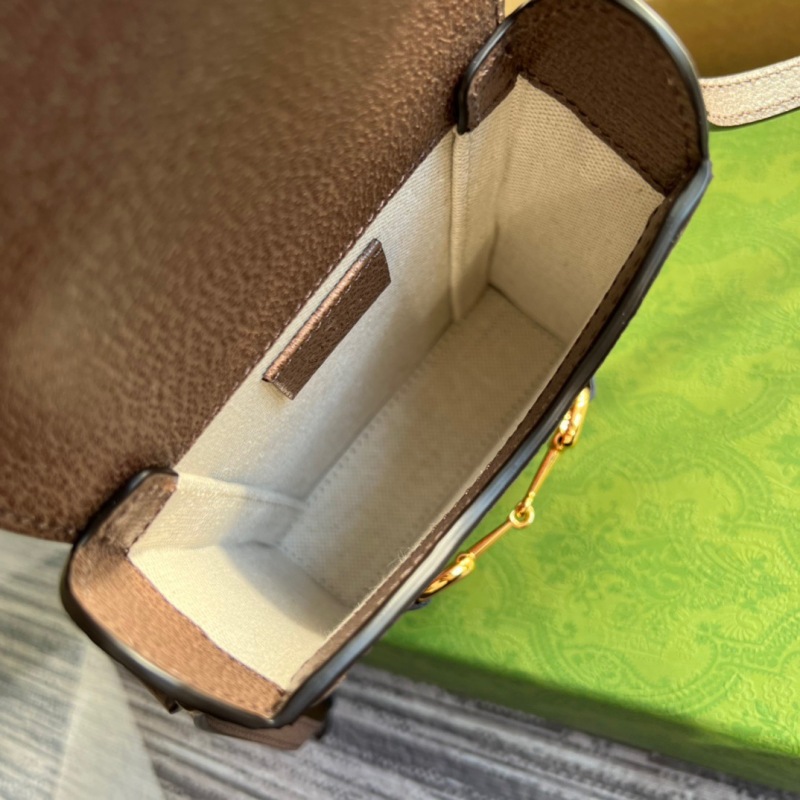 Gucci Horsebit 1955 Mini Bag Beige And Ebony GG Supreme Canvas With Geometric Print For Women  6.7in/17cm GG  ‎625615 UQHFG 8679