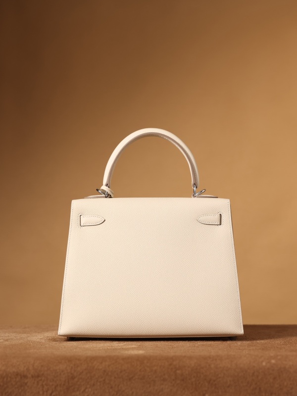 Hermes Kelly Epsom Silver Lock Bag Cream For Women 9,8in/25cm
