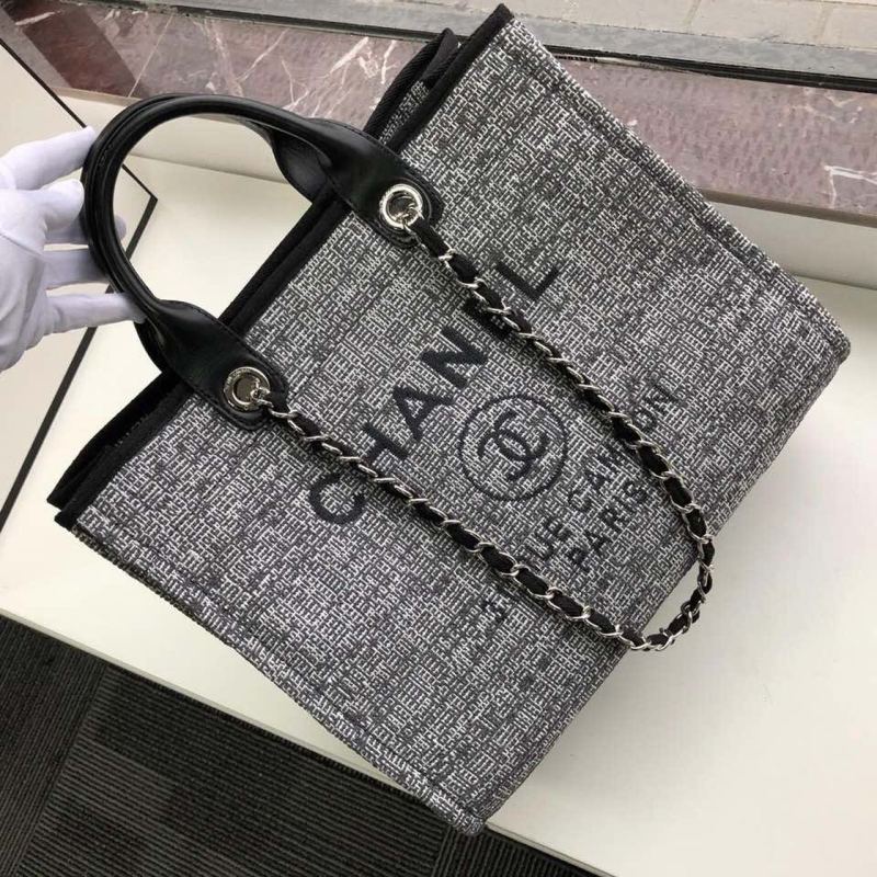 Chanel Deauville Tote Raffia Canvas Bag Black/White For Women 14.9in/38cm