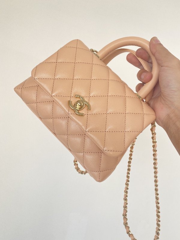 Chanel Mini Flap Bag Top Handle Light Brown For Women 7.5in/19cm