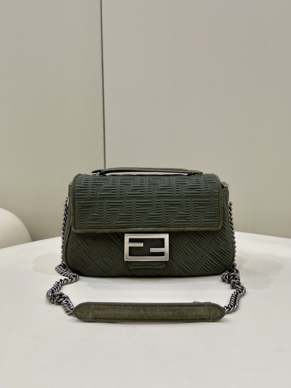 Fendi Baguette Chain Midi Green FF Fabric Bag For Woman 14.5cm/6in 8BR793AHW5F1F2L