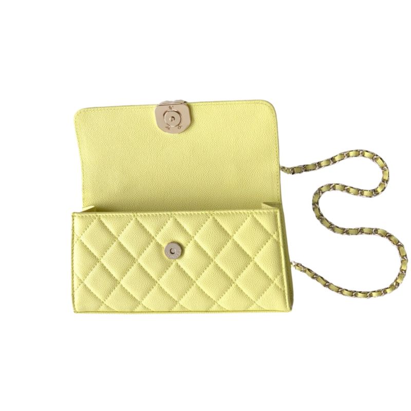 [True-to-ORIGINAL] Chanel Flap Phone Holder With Chain Yellow For Women 18cm/7.1in