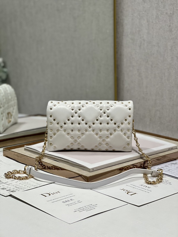 Dior Caro Macrocannage Pouch Black/White For Women 7.5in/19.5cm S5135BNHH_M900