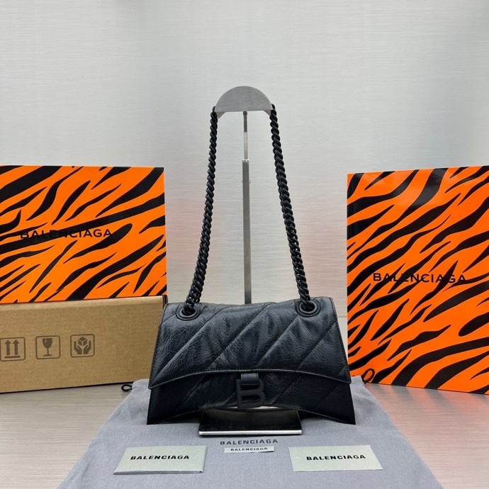 Balenciaga Crush Small Chain Bag Black/Pink/Silver/White For Women‎ 9.8in/24.9cm 716351210J09001