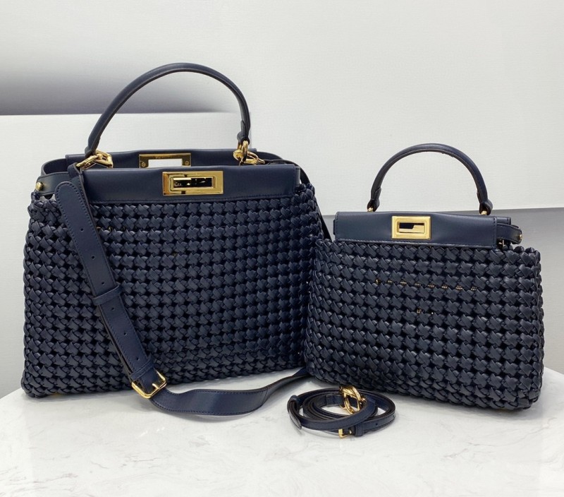 Fendi Peekaboo Mini Navy Blue Braided Bag For Woman 18cm/7in