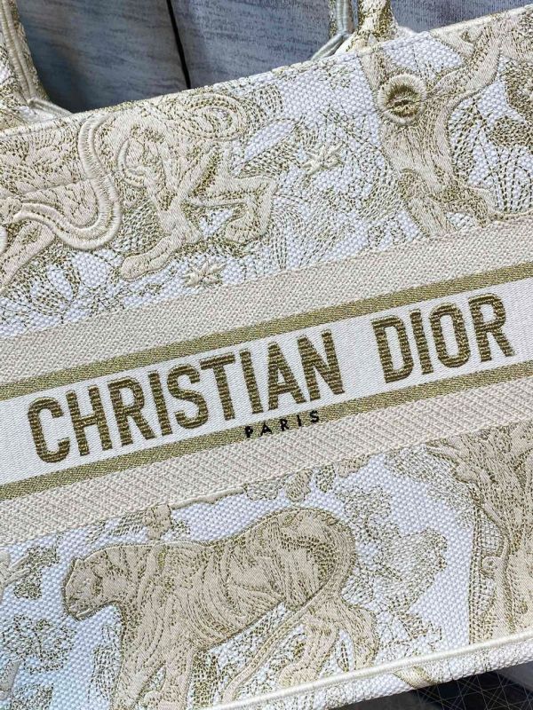 Christian Dior Medium Dior Book Tote Gold-Tone Toile de Jouy Embroidery, Gold, For Women Women’s Handbags, 36cm CD M1296ZTQO_M01E