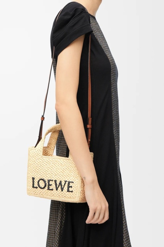 [True-to-ORIGINAL] Loewe Mini Font Tote Raffia Natural For Women 16cm/6.3in – A685V46X01