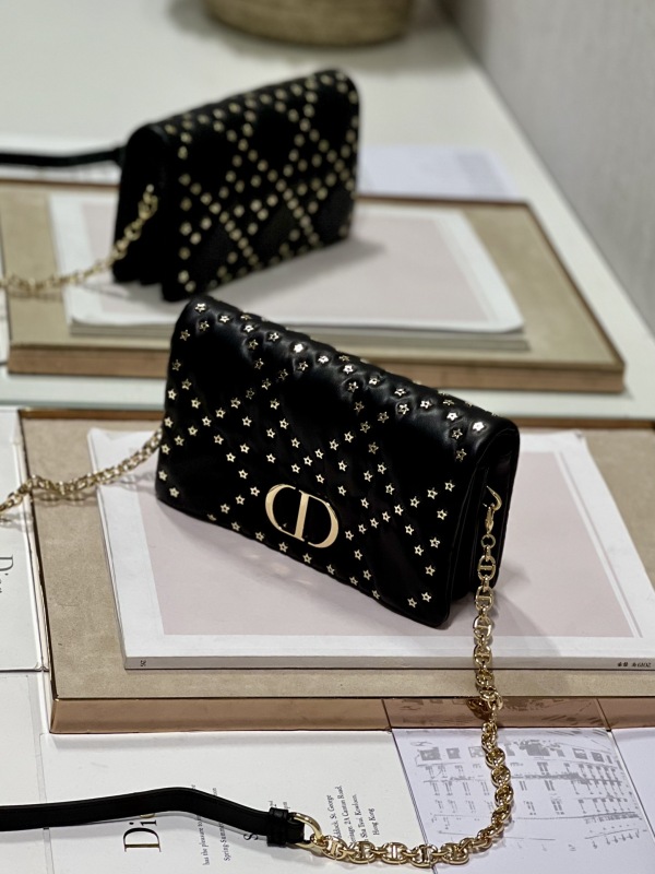 Dior Caro Macrocannage Pouch Black/White For Women 7.5in/19.5cm S5135BNHH_M900