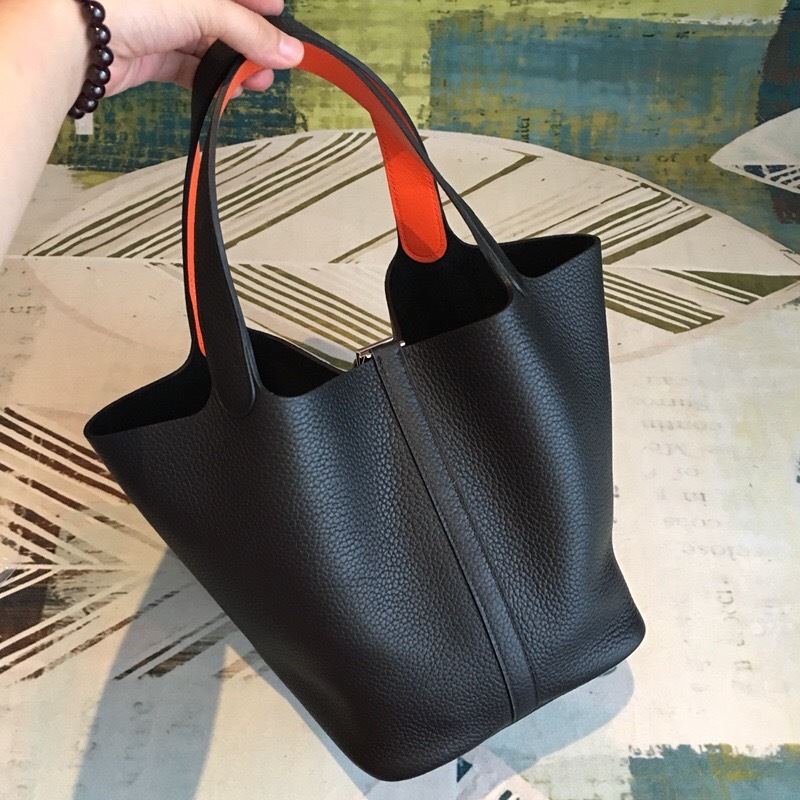 Hermes Picotin Lock 18 Black Clemence Palladium Hardware For Women 7.5in/19cm