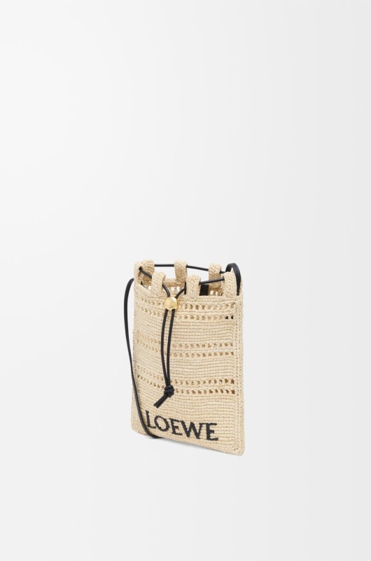 Loewe Drawstring Pocket In Raffia Natural/Black For Women 21cm/8.3in – C756PHPX01