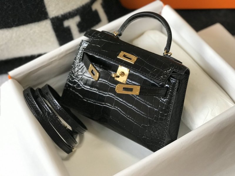 Hermes Kelly Black For Women Gold Toned Hardware 7.8in/20cm