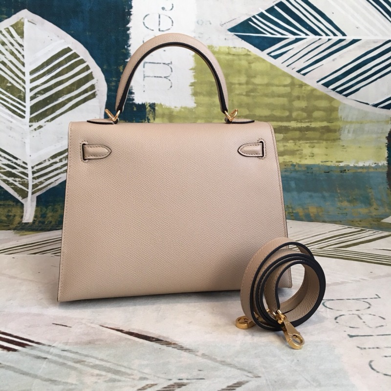 Hermes Kelly Light Gray For Women Gold Toned Hardware 10in/25cm