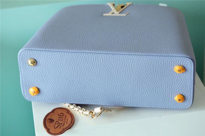Louis Vuitton Capucines MM Taurillon Light Blue/ Beige For Women, Women’s Bags, Shoulder And Crossbody Bags 12.4in/31.5cm LV