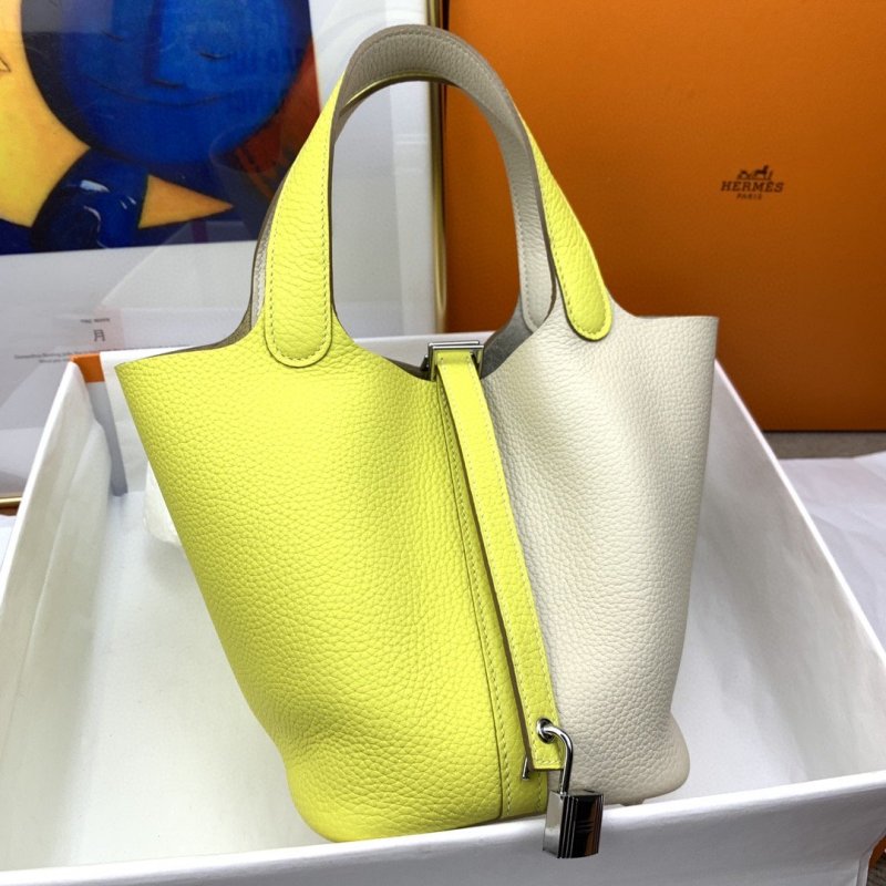 Hermes Picotin Lock 18 Bag White/Yellow With Silver-Toned Hardware For Women, Women’s Handbags 7.1in/18cm