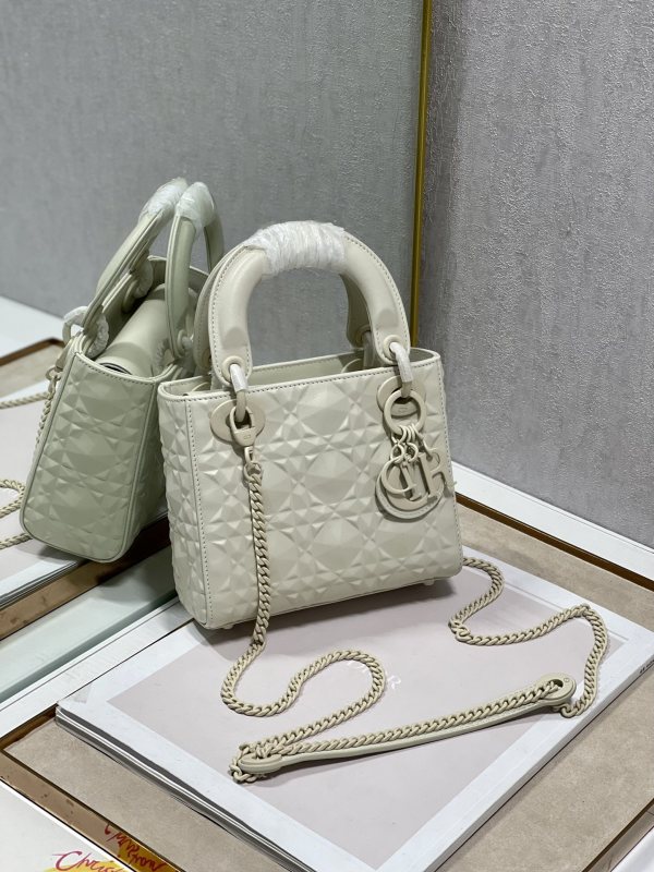 Christian Dior Mini Lady Dior Bag Latte Cannage with Beaded Motif, White, For Women Women’s Handbags, Crossbody Bags, 18cm CD M0505INEA_M030
