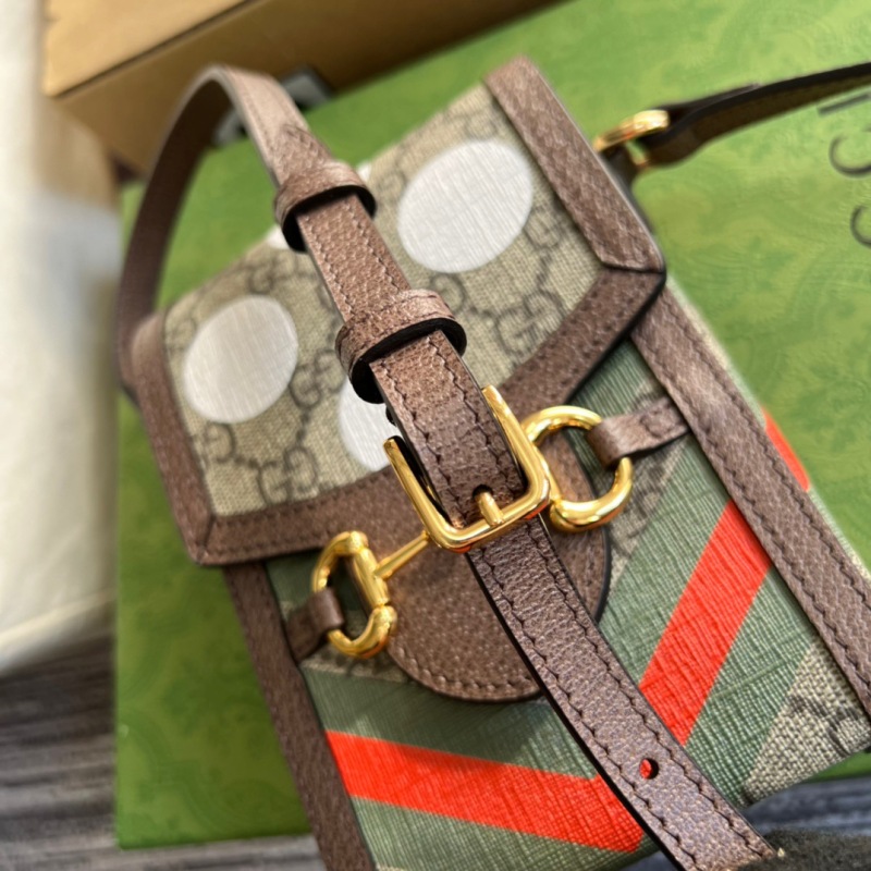 Gucci Horsebit 1955 Mini Bag Beige And Ebony GG Supreme Canvas With Geometric Print For Women  6.7in/17cm GG  ‎625615 UQHFG 8679