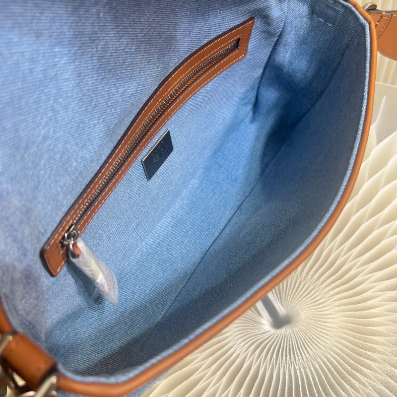 Fendi Denim Bag With FF Embroidery Blue For Women 26cm / 10.2in
