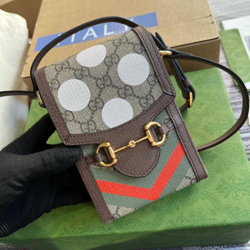 Gucci Horsebit 1955 Mini Bag Beige And Ebony GG Supreme Canvas With Geometric Print For Women  6.7in/17cm GG  ‎625615 UQHFG 8679
