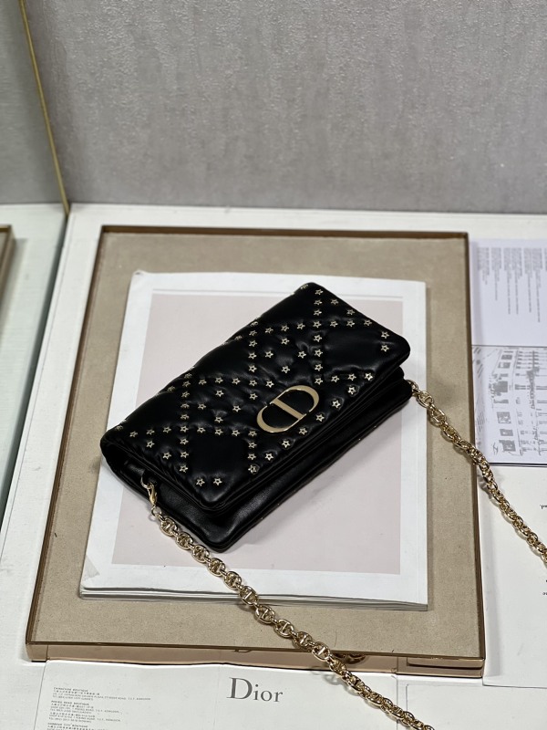 Dior Caro Macrocannage Pouch Black/White For Women 7.5in/19.5cm S5135BNHH_M900
