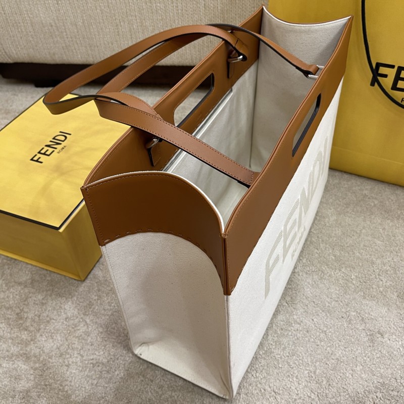 Fendi Canvas Tote Bag Beige/Brown For Women, Women’s Handbags 18.1in/46cm FF 7VA480