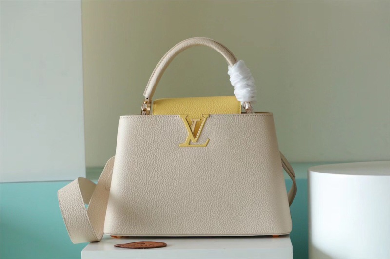 Louis Vuitton Capucines BB Taurillon Creme Beige/ Plume Yellow Berlingot For Women, Women’s Bags, Shoulder And Crossbody Bags 10.6in/27cm LV