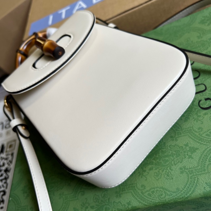 [True-to-ORIGINAL] Gucci Bamboo Mini Handbag White For Women 6.2in/16cm GG 702106 UZY0T 9022