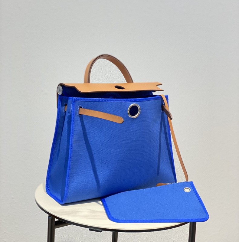 Hermes Herbag Zip Bag Blue, Silver Toned Hardware Bag For Women, Women’s Handbags, Shoulder Bags 12.2in/31cm
