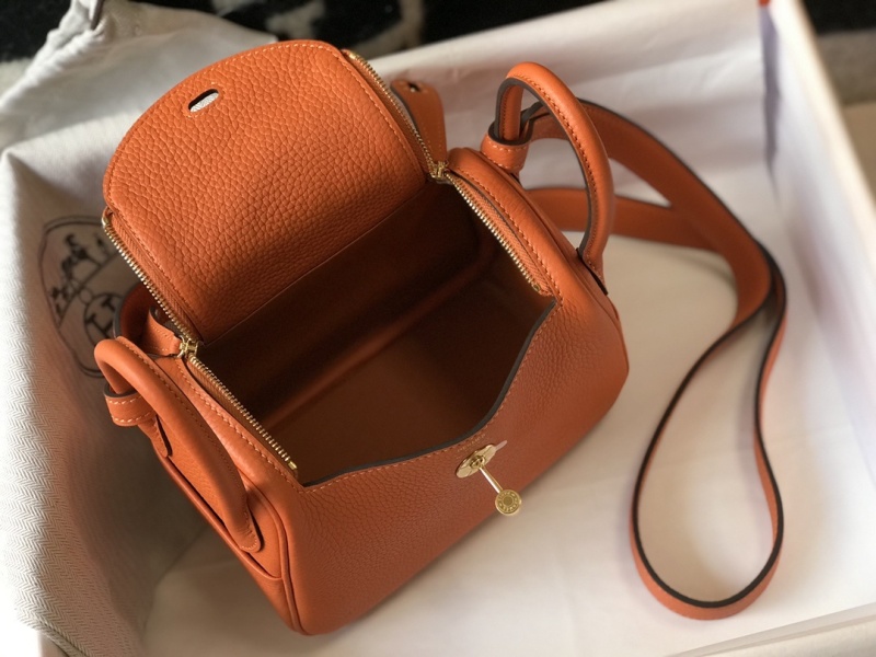 Hermes Lindy Mini Clemence Bag Orange For Women, Women’s Handbags, Shoulder And Crossbody Bags 7.5in/19cm