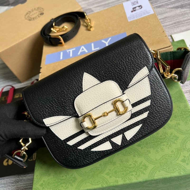 Gucci x Adidas Horsebit 1955 Mini Bag Black For Women, Women’s Bags 8.1in/21cm GG 658574 U3ZDG 8726