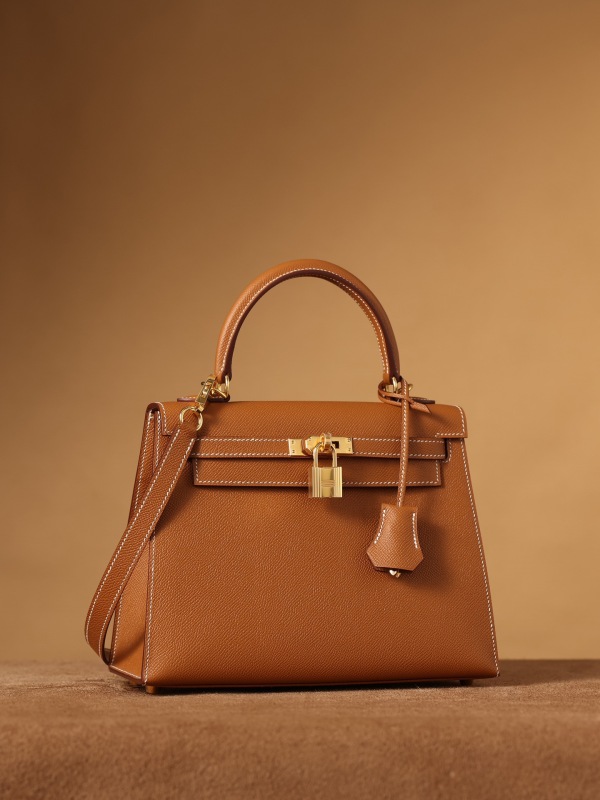 Hermes Kelly Epsom Gold Tone Lock Bag Brown For Women 9,8in/25cm