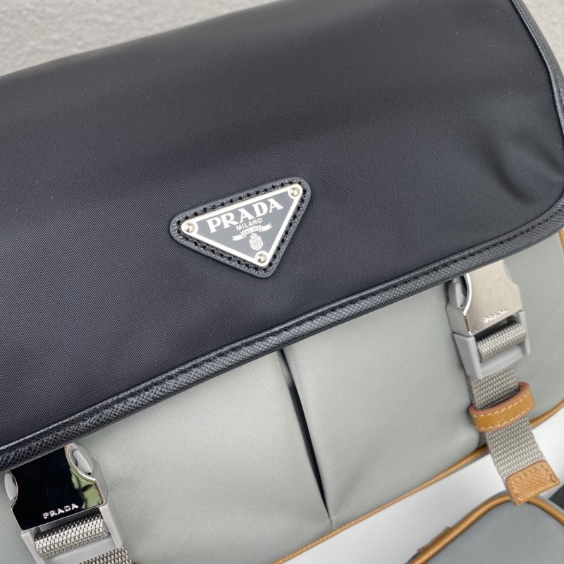 Prada Small Saffiano Shoulder Bag Grey and Black For Women 10.2 in / 26 cm
