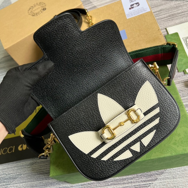 Gucci x Adidas Horsebit 1955 Mini Bag Black For Women, Women’s Bags 8.1in/21cm GG 658574 U3ZDG 8726