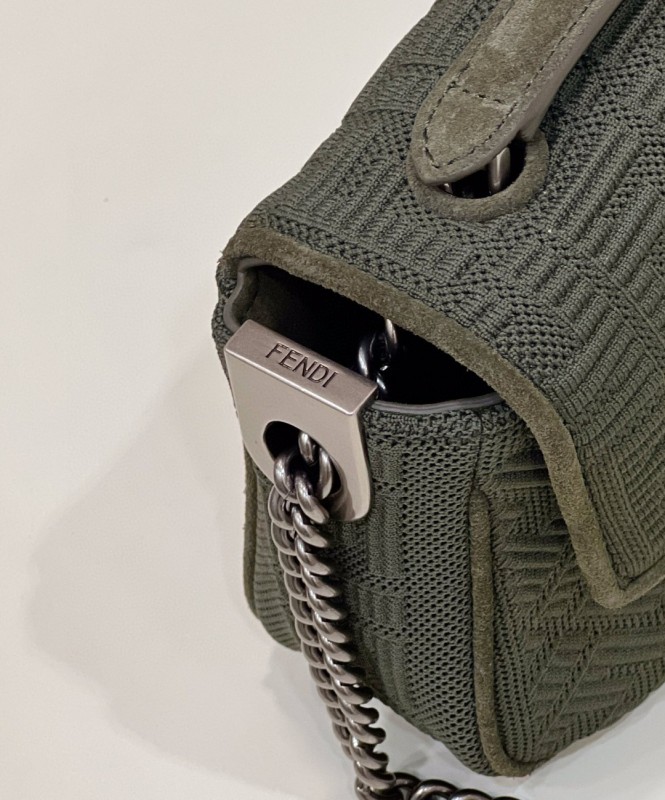 Fendi Baguette Chain Midi Green FF Fabric Bag For Woman 14.5cm/6in 8BR793AHW5F1F2L