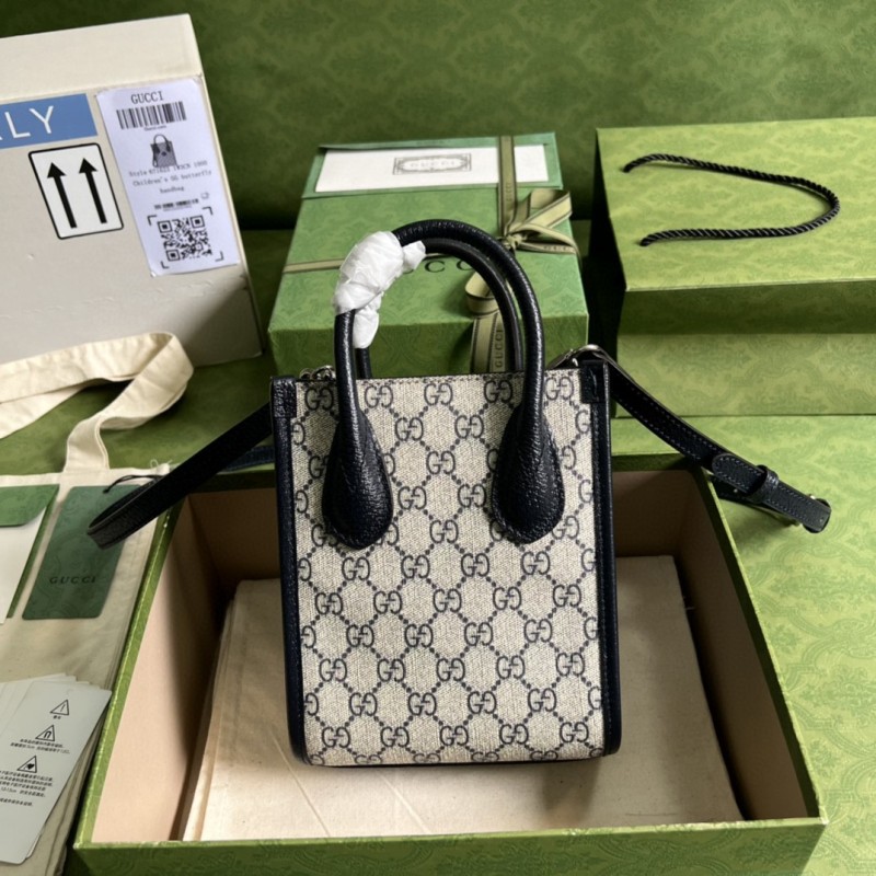 Gucci Mini Tote Bag With Interlocking G Beige And Blue GG Supreme Canvas For Women 7.8in/20cm 671623 K9GSN 4075