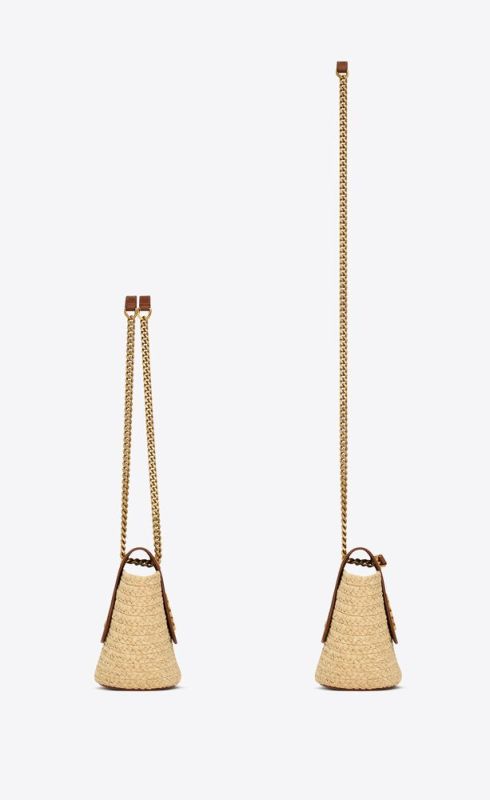 Saint Laurent Mini Manon In Raffia And Aged Vegetable-Tanned Beige For Women 9.1 Inches/ 23 Cm 774269GAAED9051