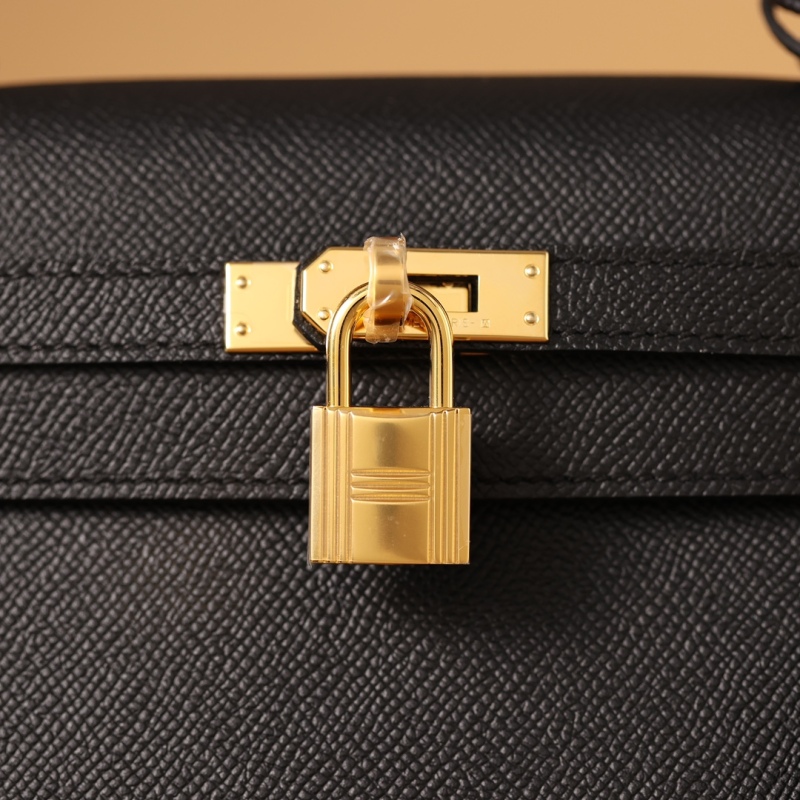 Hermes Kelly Epsom Gold Tone Lock Bag Black For Women 9,8in/25cm
