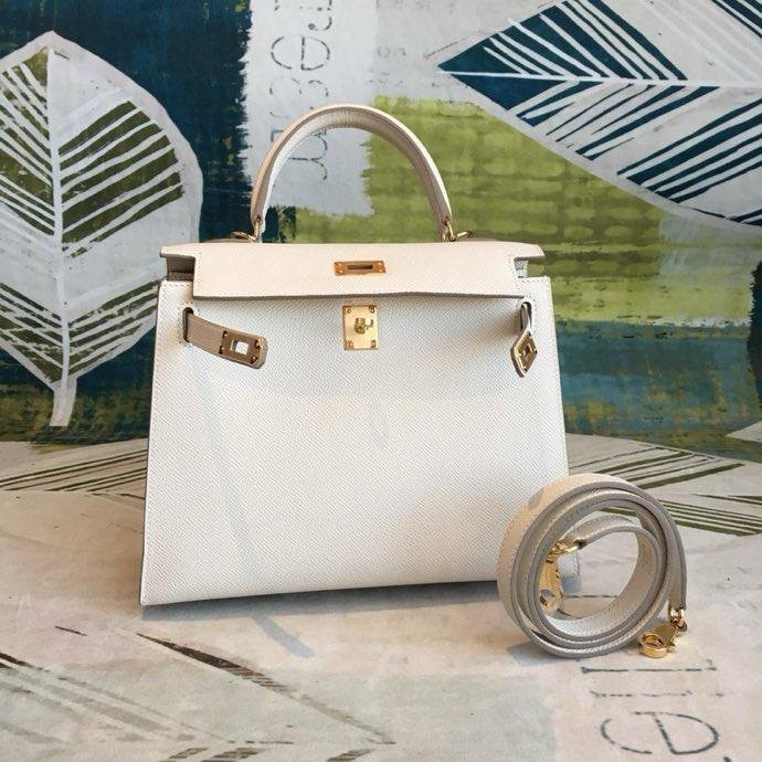 Hermes Kelly 25 White For Women 10in/25cm