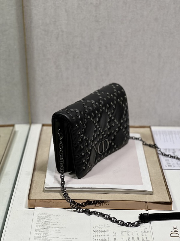 Dior Caro Macrocannage Pouch Black/White For Women 7.5in/19.5cm S5135BNHH_M900