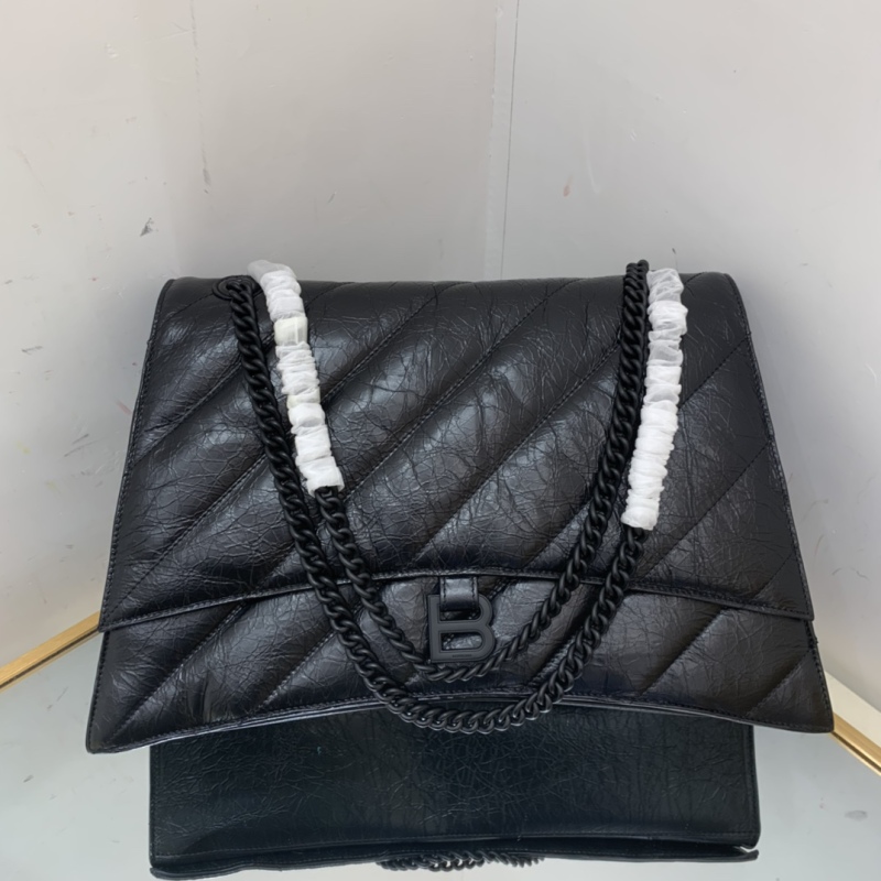 Balenciaga Crush Large Chain Bag Quilted In Black For Women 15.7in/ 40cm