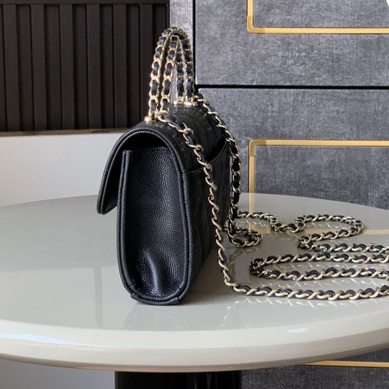 [True-to-ORIGINAL] Chanel Flap Phone Holder With Chain Black For Women 18cm/7.1in