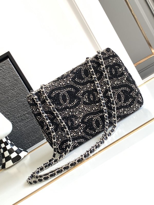 Chanel Paris Double Flap Handbag Black For Women 20cm / 7.9in