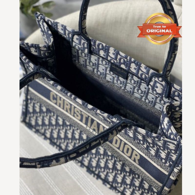 [True-to-ORIGINAL] Christian Dior Medium Dior Book Tote Bag Blue For Women 14in/36cm CD M1296ZRIW_M928