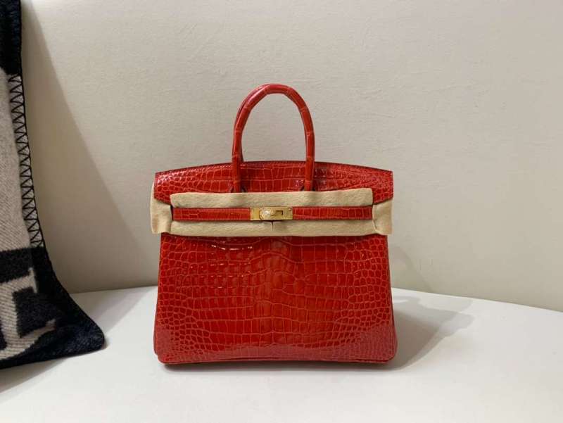 Hermes Braise Crocodile Birkin 30 Handbag Red For Women 30cm / 11.8in